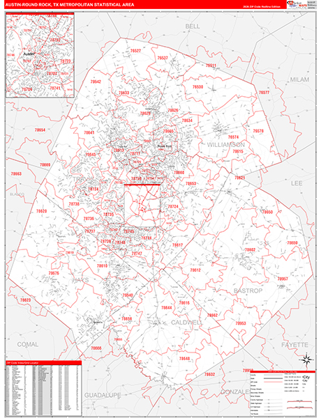 Austin-Round Rock Metro Area Wall Map